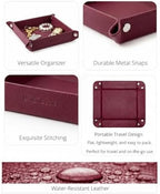 UnionBasic Small Jewelry Tray for Rings Watches Earrings, Entryway Catchall Caddy for Coins Keys Change, Nightstand Bedside Valet Holder, Trays for Electronic Gadgets, Lychee Burgundy - Image 2