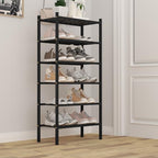 ROMGUAR CRAFT 6-Tier Bamboo Small Shoe Rack, Free Standing Wood Shoe Shelf Storage Organizer for Closet Entryway Stackable (Black) - Image 2