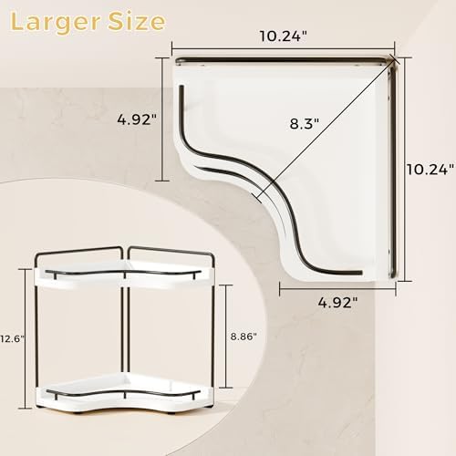 2-Tier Corner Bathroom Counter Organizer for Storage, White - Image 2