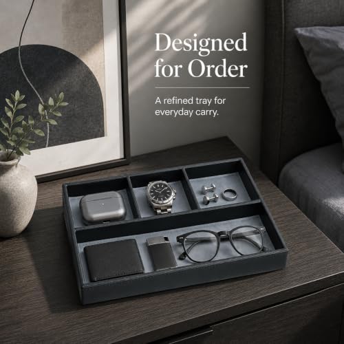 GORESE Leather Valet Tray for Men, Nightstand Organizer Desk Tray, Black - Image 2