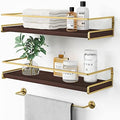 Floating Shelves Bathroom Shelves Over Toilet Set of 2, Bathroom Wall Shelves with Towel Bar, Wall Mounted Vanity Shelf for Bedroom, Kids Room, Kitchen (Brown & Gold) by Forbena