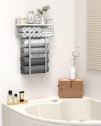 Towel Racks for Bathroom Wall Mounted - Bath Wall Towel Holder Set Above Toilet Storage, Rolled Towel Shelf Organizer for Small Bathroom, Wood Vertical Towel Rack for Bathroom Wall Decor Silver - Image 3