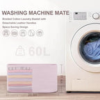 60L Woven Laundry Basket Hamper with Handles, Pink - Image 6