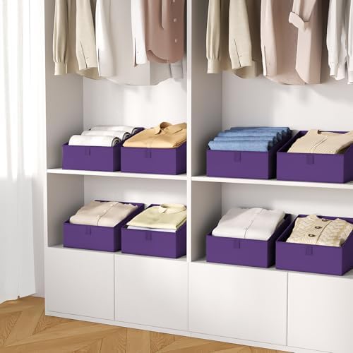 DIMJ Closet Storage Bins 8 Pack - Fabric Trapezoid Closet Organizer Bin, Foldable Storage Baskets for Shelves, Closet Shelf Organizer, Clothing Storage Box for Toys, Books, Towel, Clothes, Purple - Image 6