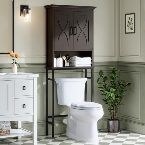 Over The Toilet Storage Cabinet, Over The Toilet Cabinet, Over The Toilet Bathroom Cabinet Above The Toilet with Inner Adjustable Shelf and Open Storage Bathroom Storage Organizer, Espresso by Baztin