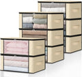 HomeHacks 8-Pack Clothes Organizer Storage Bags, 35L Storage Bins, Beige | Foldable Storage Box Container with Zippers, Clear Window, Reinforced Handles for Closet, Dorm, Pillows, Bedding, Sweater by HomeHacks