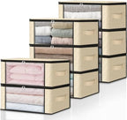 HomeHacks 8-Pack Clothes Organizer Storage Bags, 35L Storage Bins, Beige | Foldable Storage Box Container with Zippers, Clear Window, Reinforced Handles for Closet, Dorm, Pillows, Bedding, Sweater by HomeHacks
