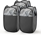 TECHMILLY Pop Up Foldable Laundry Basket, Mesh Laundry Hamper with Reinforced Handles for Dirty Clothes Storage in Dorm, Laundry Room, Bathroom, Black(Fabric), 3 Pack by TECHMILLY