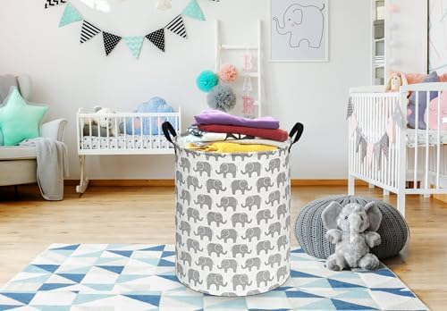 Collapsible Kids Laundry Basket Clothes Hamper, Foldable Storage Organizer Bin, Toy Clothes Storage with Handles for Boys Girls Bedroom, Room Decor (Elephant) - Image 3