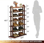 43.7" Wooden Shoe Rack - Vertical Shoe Organizer Rack for Small Space, Narrow Shoe Tower for Closet, Entryway, Corner, Tall Shoe Shelf with Removable Shelves, Flexible Storage Shelf for Saving Space - Image 2