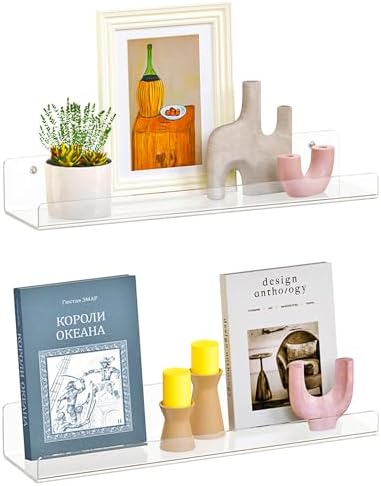 Dooiclear 2 Pack Floating Shelves for Wall, 15" Clear Floating Wall Shelf by Dooiclear