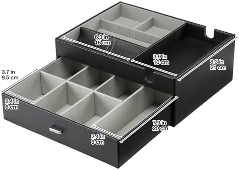 ProCase 2 Layers Valet Tray Gift for Men, Nightstand Organizer EDC Dump Catchall Trays with Phone Charging Station, Dresser Top Table Beside Entryway Storage Box -Black - Image 4