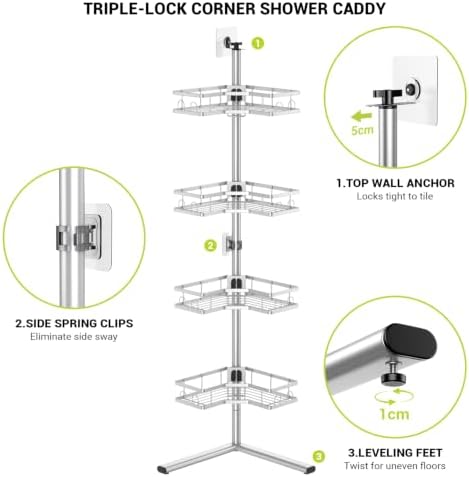 Standing Corner Shower Caddy - 4-Tier Rustproof Adjustable Shower Shelves - Image 4