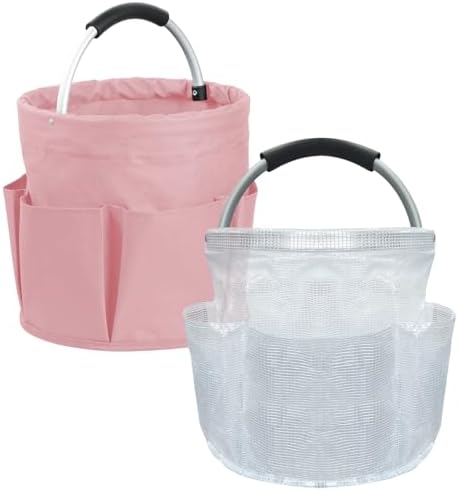 2Pcs 17L College Shower Caddy for Women, Bathroom Cleaning Caddy with Handle, 600D Oxford Fabric Cleaning Supplies Bucket, Multifunctional Storage Basket for Dorm, Family, Pink + Transparent by IHOMAGIC