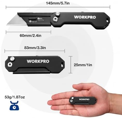 WORKPRO 2PCS EDC Folding Utility Knife, Mini Box Cutter with Quick Open Axis Lock, Quick Change Blade Razor Knife, Foldable Small Pocket Knife with Belt Clip, 2 Packs with 10 Extra Blades - Image 2