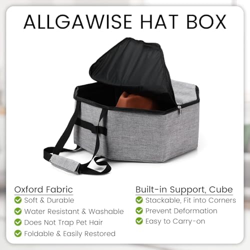 Wonderjune 2 Pcs Cowboy Hat Box for Storage Collapsible Sturdy Cowboy Hat Case with Handle for Men and Women Travel Storage Organizer Large Cap Bag for Closet(Gray) - Image 3
