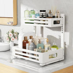 1 Pack Under Sink Organizer,Pull Out Cabinet Organizer With Smooth Cylindrical Rail,Metal Slide Out Drawer for Kitchen Bathroom Laundry Cabinet,8-Level Tool Free Height Adjustable-White - Image 7