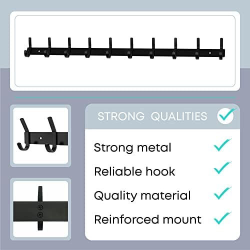 Coat Rack Wall Mount – 30 Inch Stainless Steel Hook Rail with 10 Double Coat Hooks for Hanging – Wall Mounted Entryway Organizer for Coats, Hats, Bags, Towels, Robes, Closet or Bathroom - Black 2 Pack - Image 3