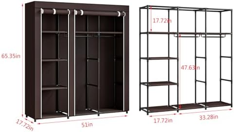 SORCEDAS Portable Closet Wardrobe with Hanging Rods Shelves Clothes Storage - Image 5