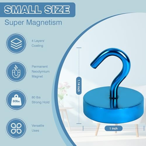 Neosmuk Magnetic Hooks Steel Tube Design for Cruise,80lb+ RoyalBlue,10 Pack - Image 5