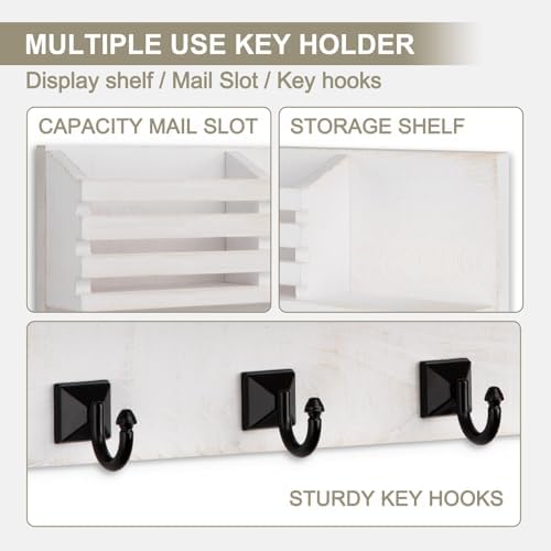 Key Holder Wall Mount, Mail Organizer for Wall with 5 Square Key Hooks - Image 4