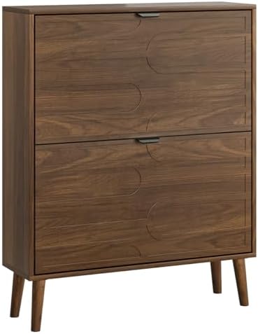Shoe Cabinet Storage for Entryway with 2 Flip Drawers, Narrow Shoe Cabinet with Black Handles for Entryway, Hidden Slim Shoe Organizer Rack, 31.5" w x 9.45" D x 39" H - Image 7