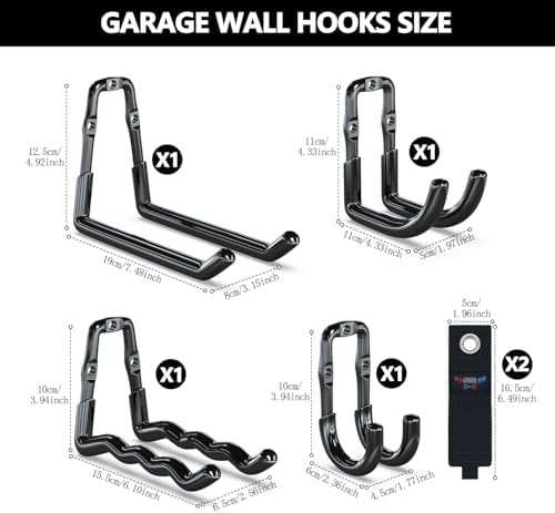 3-H Garage Hooks, Heavy Duty 6 Pack Wall Mount Storage Organizer - Image 2