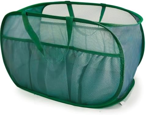 Collapsible Laundry Baskets, Upgrade Pop Up Laundry Hamper with Convenient Bags, Foldable Laundry Basket Mesh Light Weight, Easy to Carry Clothes Hampers for Laundry, Dorm, Toys, Travel Green by BATTOO