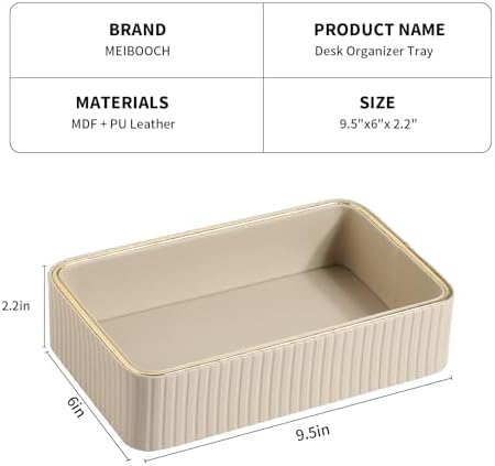 Desk Organizer Tray, PU Leather Nightstand Organizer, Beige, Small - Image 5