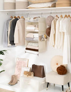 StorageWorks 3-Shelf Hanging Closet Organizer with Half Compartment | Add More Storage to Small Closets, a Side Pocket and Half Compartment, Ideal for Bedrooms, Dorms and RVs,Ivory White - Image 2