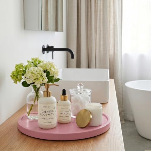 Lazy Susan Turntable Organizer, 10" Acacia Wood Decorative Tray, Pink - Image 5