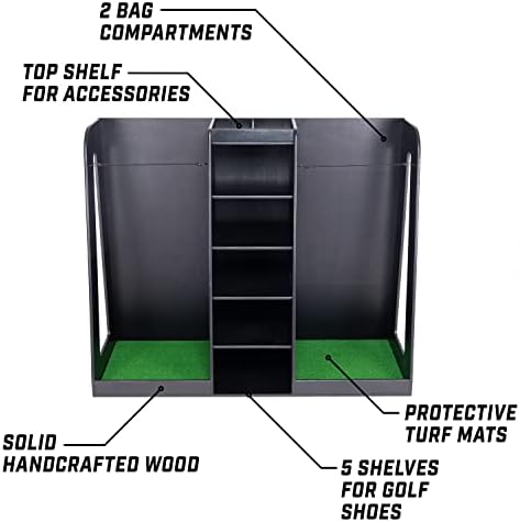 GoSports Premium Wooden Golf Bag Organizer and Storage Rack - Black, White or Brown Finish - Holds 2 Golf Bags - Image 3