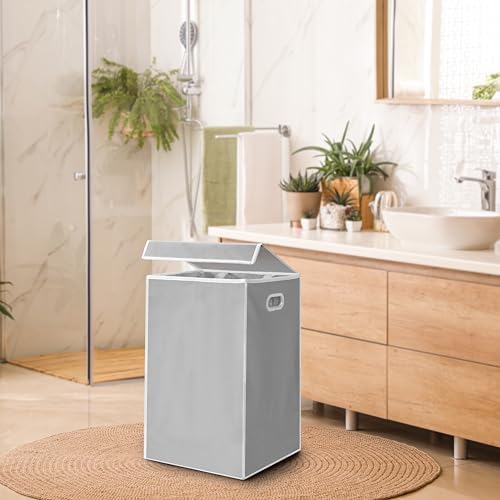 Simple Houseware Foldable Laundry Hamper Basket with Lid and Bag, Gray - Image 6