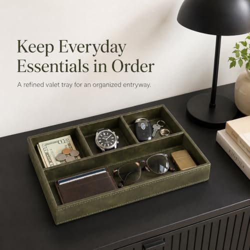 GORESE Valet Tray for Men, Leather Tray EDC Desk Organizer, Olive Green - Image 5