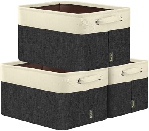 BALEINE 3 Pack Fabric Closet Storage Bins for Shelves, Linen Closet Organizers and Storage, Decorative Baskets for Organizing, Shelf, Clothes, Home, Office (Black, 15"x11"x9.5") by BALEINE