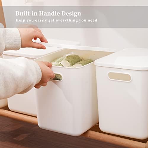 Yishyfier Plastic Storage Baskets Bins Boxes With Lids,Organizing Container White Storage Organizer Bins For Shelves Drawers Desktop Playroom Classroom Office,4-Pack - Image 2