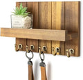 Rebee Vision Acacia Wood Key Holder Wall Mount with Shelf Home Decor, Brown by REBEEVISION