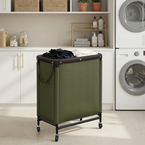 StorageWorks 2 Section Laundry Hamper, 100L Green Sorter Cart with Wheels - Image 6
