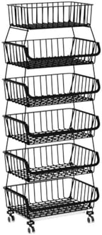Metal Wire Baskets with Wheels, Stackable Storage Bins Kitchen Organizer Shelf 3-4-5-6 Tier Fruit Vegetable Cart Dishes Seasonal Rack Shelves for Garage, Pantry, Bathroom - Image 4