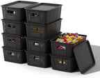 ORGIDOL Plastic Storage Basket with Lids 10 Pack Stackable Black Storage Bins Containers with Lid, Decorative Storage Boxes for Organizing Shelves, Drawers, Playroom, Classroom, Office, Closet by ORGIDOL