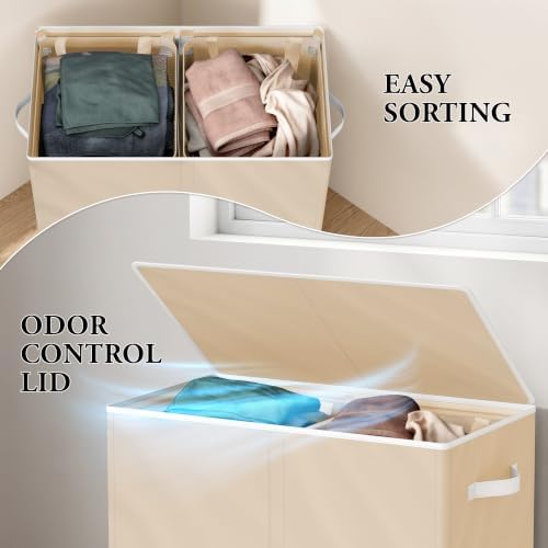 Simple Houseware Double Laundry Hamper with Lid & Removable Bags, Beige - Image 6