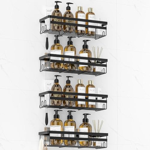 WOWBOX 4 Pack Adhesive Shower Caddies, No Drill Bathroom Shelves, X-Large by WOWBOX