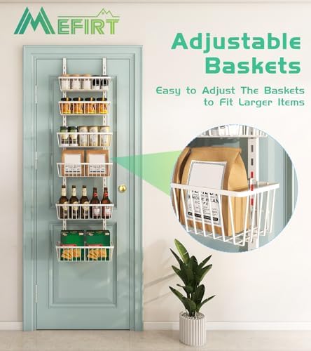 Mefirt 12 Inch Wide Narrow Over The Door Pantry Organizer 6-Tier White - Image 6