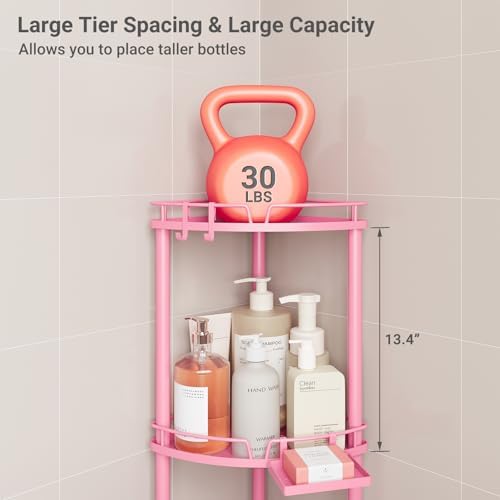 ELYKEN Corner Shower Caddy Standing, 4 Tier Metal Shower Organizer, Pink - Image 3