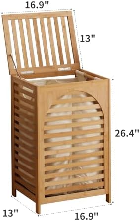 Laundry Hamper with Lid,Bamboo Large Waterproof Clothes Laundry Basket,Removable Washing Bags with Handles,clothes basket (Natural) - Image 5
