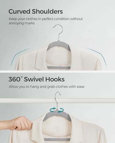 SONGMICS Velvet Hangers 50 Pack, Non-Slip Clothes Hangers, Space-Saving | Suit Hangers with Shoulder Notches, Pants Bar, 360° Swivel Hook, for Closet, Dove Gray, BREANNA Collection UCRF029G50 - Image 7