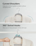 SONGMICS Velvet Hangers 50 Pack, Non-Slip Clothes Hangers, Space-Saving | Suit Hangers with Shoulder Notches, Pants Bar, 360° Swivel Hook, for Closet, Dove Gray, BREANNA Collection UCRF029G50 - Image 7