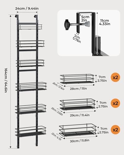 6-Tier Narrow Pantry Door Organizer,Over the Door Pantry Organizer,Black - Image 5