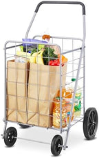 Whitmor Deluxe Utility Foldable Shopping Cart with Wheels, 100 Lb Capacity, Heavy Duty Grocery Cart with Steel Frame, Foam Handle, Rolling Folding Utility Trolley for Grocery, Laundry, Travel, Gray - Image 7