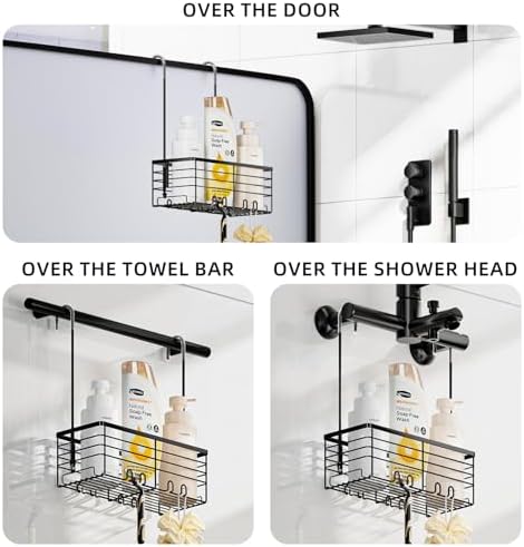 SHANSHUI Shower Hanging Caddy, Bathroom Shower Organizer Basket, Shampoo Bracket Over Door Rack with Hooks, 304 Stainless Steel - Image 2
